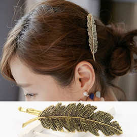 金属叶子羽毛发卡 弹力发夹 The South Korean side clamp