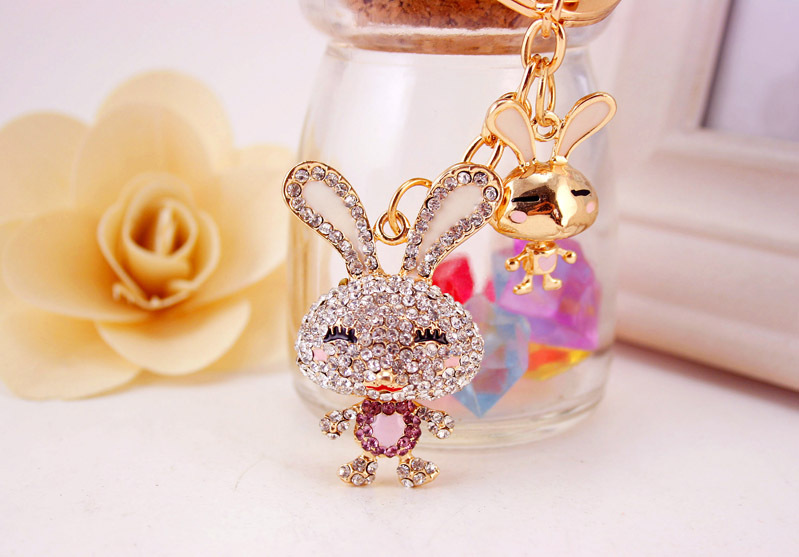 35g Weight Alloy, Metal Material Rabbit Pattern Unisex Gender Pink, Purple, Red, Blue, Peach Color Korean Creative Cute Diamond Cartoon Bunny Car Keychain 15