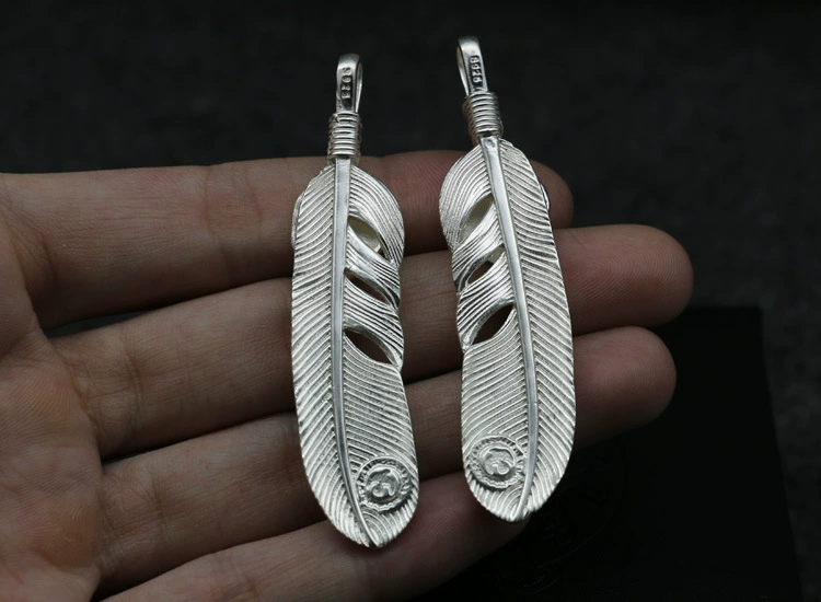 Застежка из настоящего корейского S925 серебра Thai Silver перо подвеска ожерелье индивидуальная привязь мужчинам Горо Горо Так