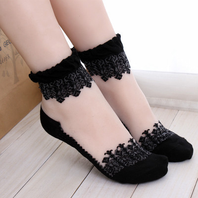 Korean Spring and Autumn Season Pure Cotton Ship Socks Women Invisible Socks Korean Lace Edge Women Silicone Non-Slip Short Socks Women