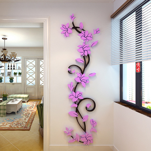 corridor TV background wall flower decoration acrylic 3D crystal three-dimensional glass door living room wall sticker