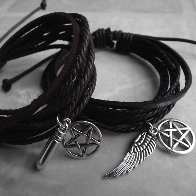 European and American Film and Television Surrounding Evil Force Bracelet Five-pointed Star Wings Bullet Pistol Cowhide Rope Multi-layer Bracelet