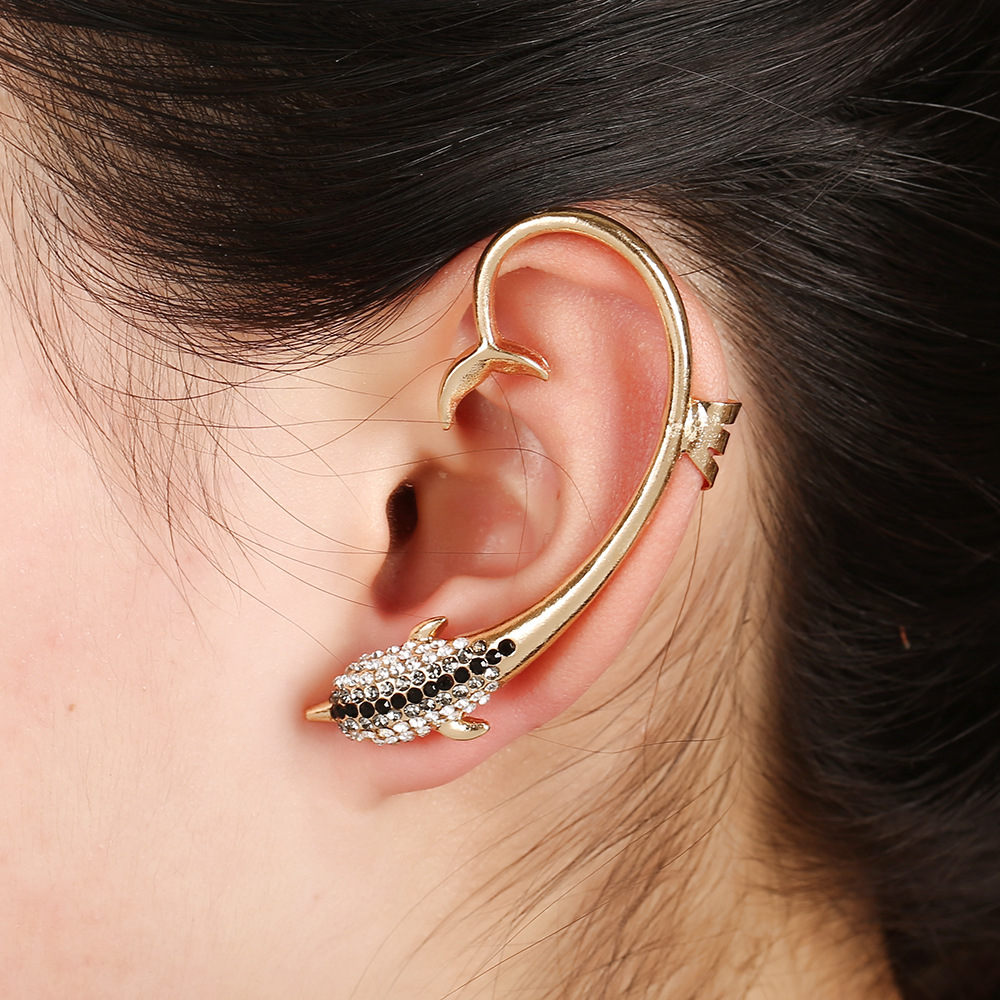 Retro  Exaggerated Full Diamond Dolphin Earrings display picture 6