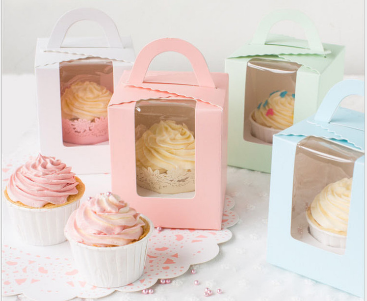 厂家直供 单格 cupcake马芬盒蛋糕盒 折叠手提纸杯西点盒蛋挞盒