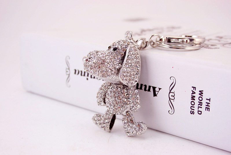 Diamond Inlay Material Animal Dog Car Keychain Alloy Metal Diamond Unisex Cute Keychain