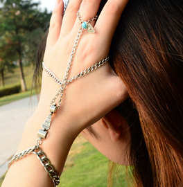 时尚金色菱形 松石连指手链女diamond A hoard of bracelet
