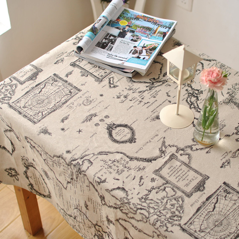 Cotton linen tablecloth navigation map zakka table cover towel vintage distressed soft cloth tablecloth cover towel book tablecloth
