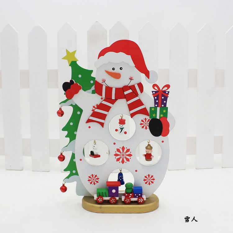 单片老人雪人木质摆件2