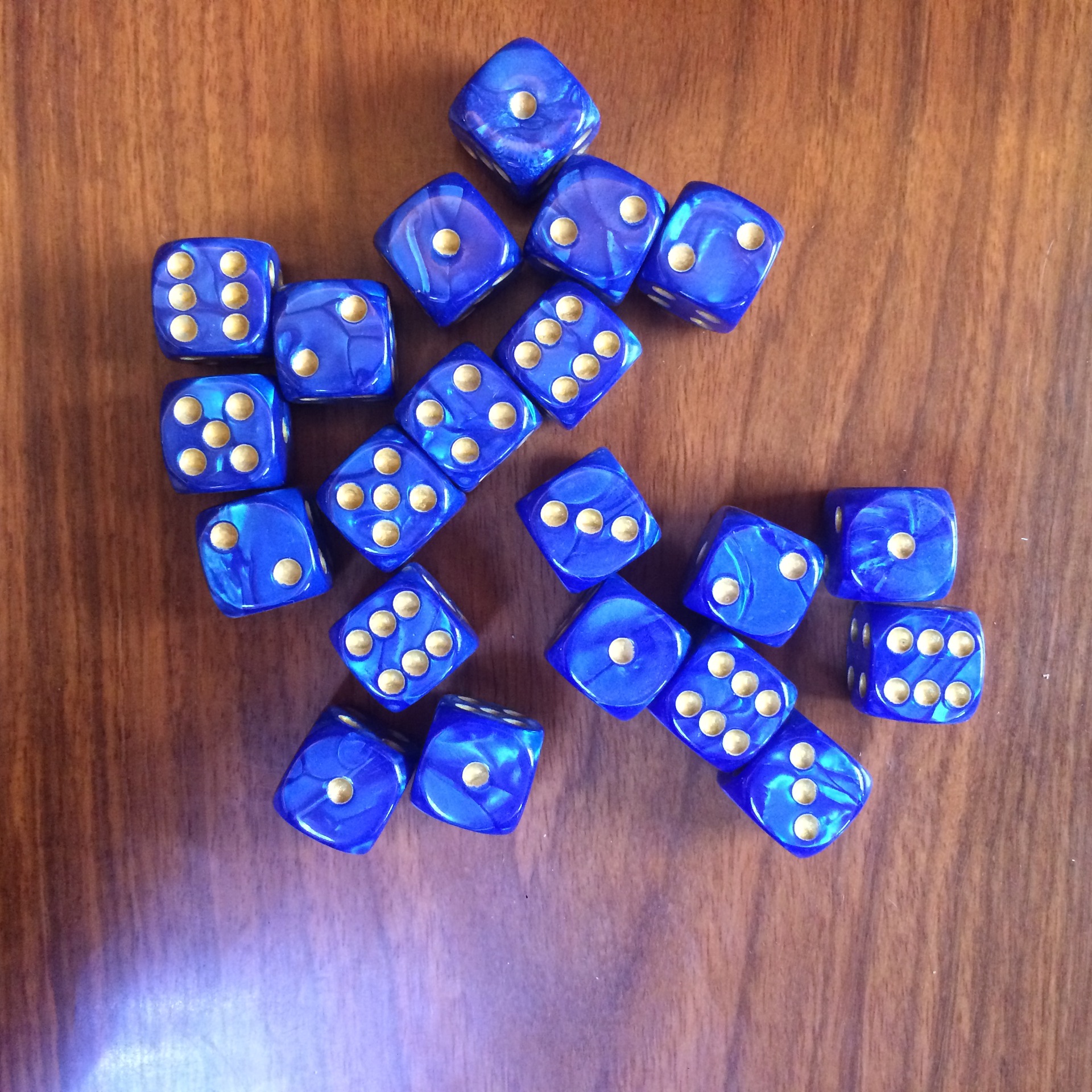 16MM圆角幻彩蓝金点骰子16号大理石纹效果色子|ms