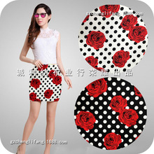 全棉活性斜纹弹力 女装裙子印花花布 圆点玫瑰花 秋裤装印花面料
