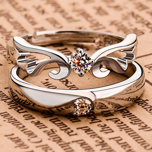 Elegant Minimalist Couple's Rings for Men and Women, Open-Ended Ins Fashion with Butterfly Knot Wings on the Ring