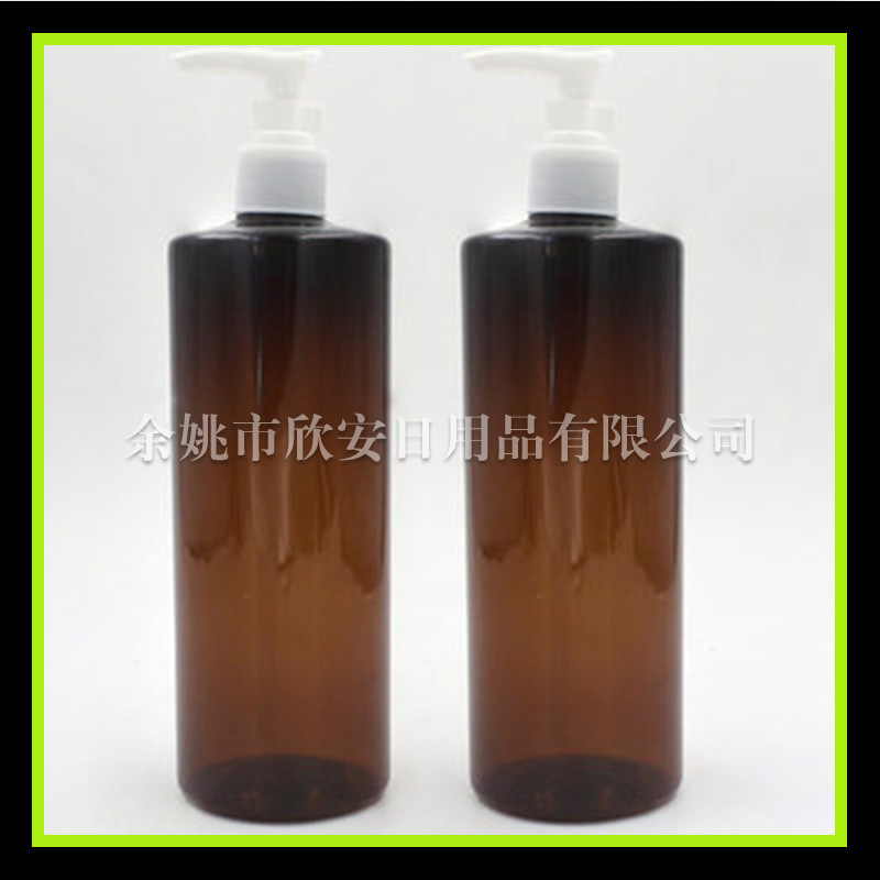 500ml平肩棕色护肤品分装瓶 化妆品按压空瓶子配夹子泵 洗手液瓶
