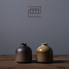 陶瓷復古手工小花瓶 粗陶辦公桌面香花器薰瓶擺設 水培小花插擺件