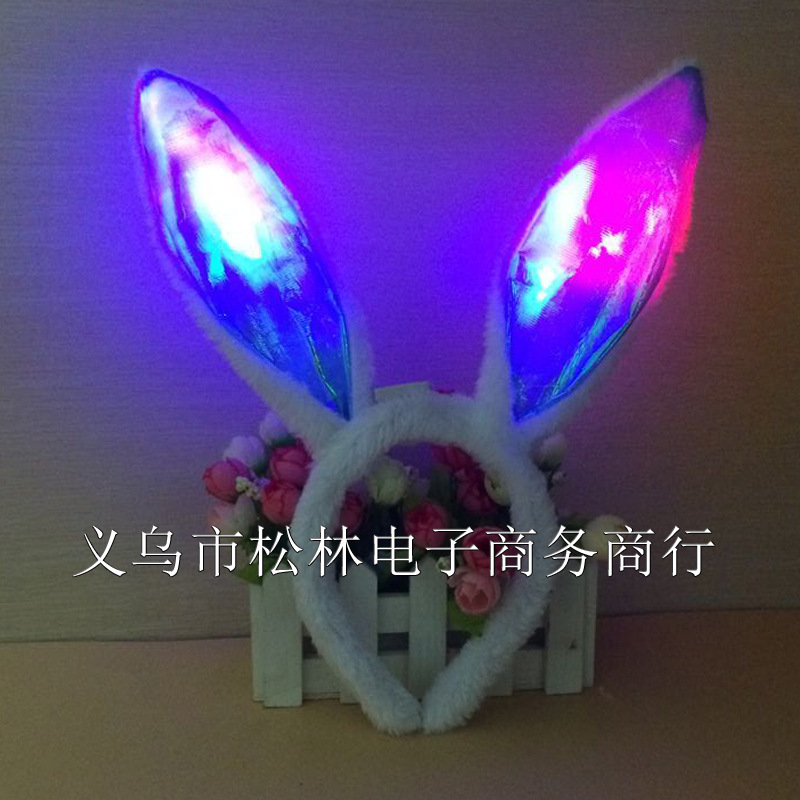 荧光兔耳朵带灯蓝