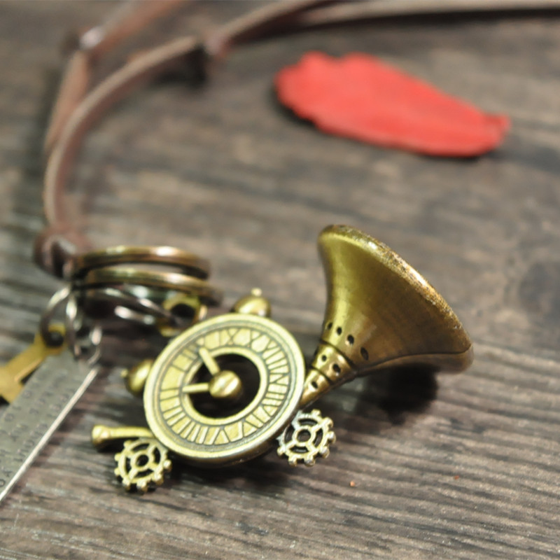 2016新款复古乐器金属吊坠 男女通用超纤皮项链 韩版时尚饰品批发