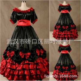 红黑经典搭配 Lolita多层层荷叶边连衣长裙 小店新款 定做