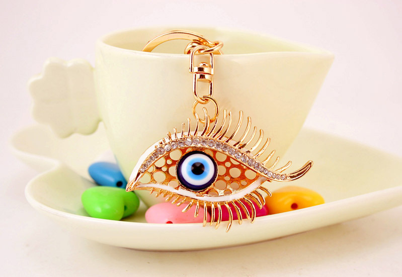 30g Weight Alloy, Metal Material Glasses Pattern Unisex Gender White, Red, Blue Color Korean Diamond-studded Devil’s Eye Crystal Metal Pendant Eyelashes Keychain 6
