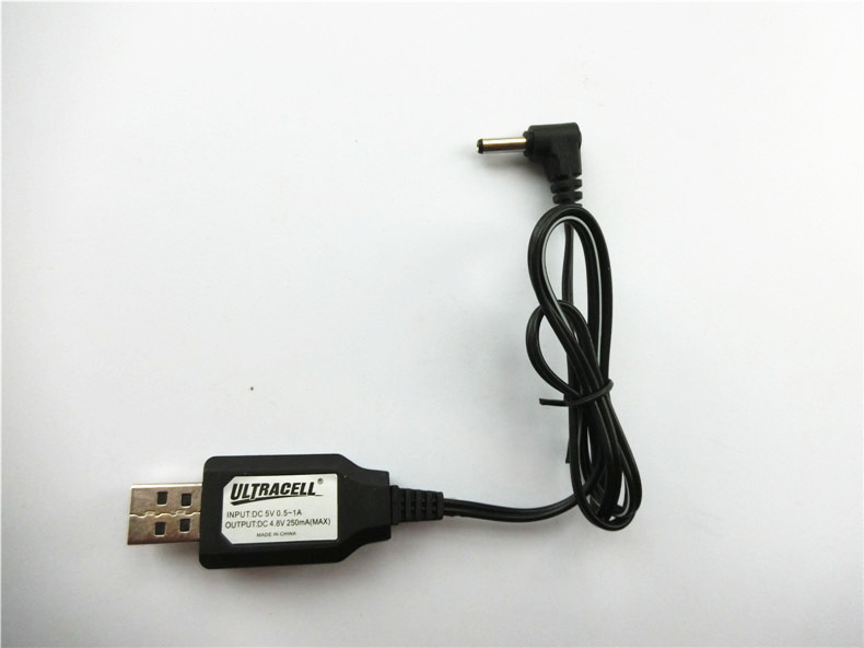 Remote control car direct charging USB charging cable, 4.8V 250mA charger, 3.5mm round right-angle plug.