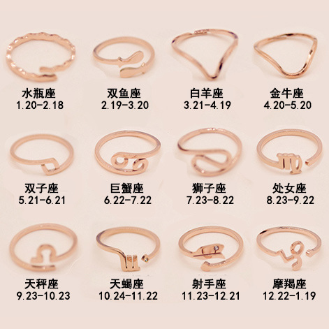 厂家批发 十二星座钛钢戒指 星座守护神开口玫瑰金对戒尾戒指戒