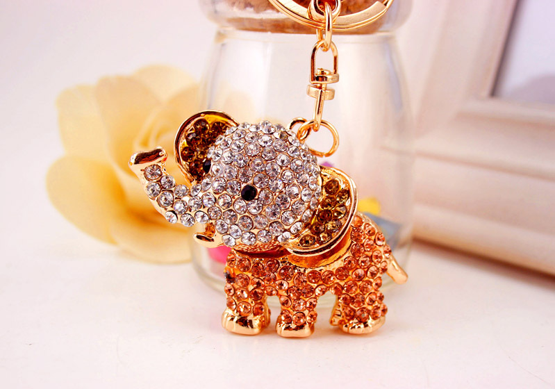 44g Weight Alloy, Metal Material Animal Pattern Unisex Gender Pink, Purple, Blue, Peach Color Creative Diamond Cute Cartoon Elephant Keychain 17