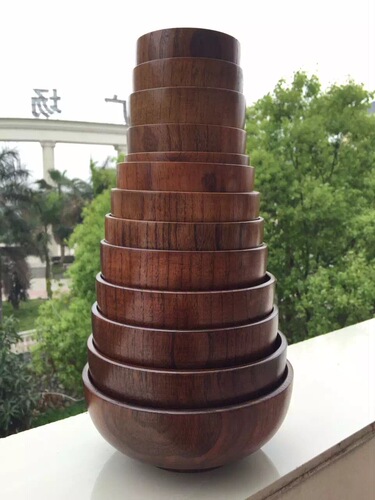 Japanese wooden tableware rice bowl, large noodle soup bowl, jujube wood bowl, four-piece tableware set