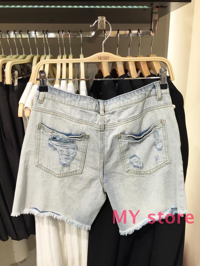 MIXX*韓國牛仔短褲*下擺毛邊~做舊破洞處理!5