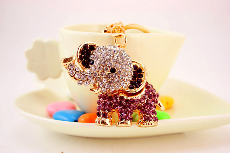 44g Weight Alloy, Metal Material Animal Pattern Unisex Gender Pink, Purple, Blue, Peach Color Creative Diamond Cute Cartoon Elephant Keychain 11