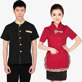 俊美达饭店服务员短袖酒店工作服火锅店餐厅制服餐饮服装专业定货