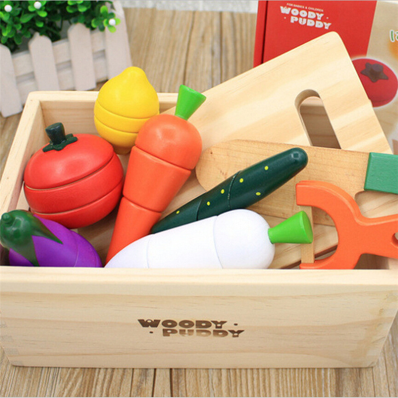 木質玩具磁性蔬菜水果木盒切切看兒童木制仿真水果蔬菜過家家玩具