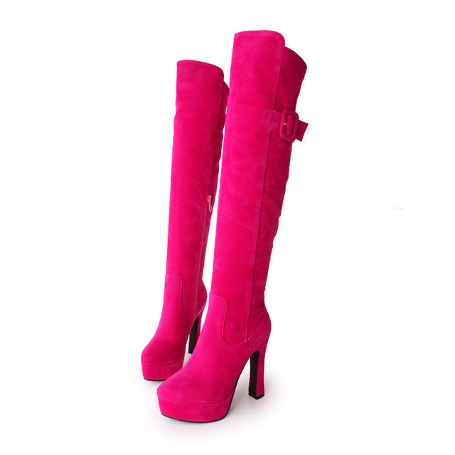 Autumn and Winter New Girls Boots Sweet Fashion Side Zipper Grinded Surface Slender Super-thick Heel Waterproof Knee Boo