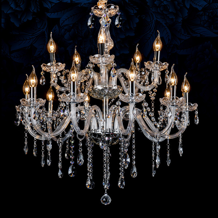 10 + 5 Real 2-capa de araña de vela transparente de doble capa 15-cabeza araña de cristal transparente sala de estar comedor vestíbulo del hotel