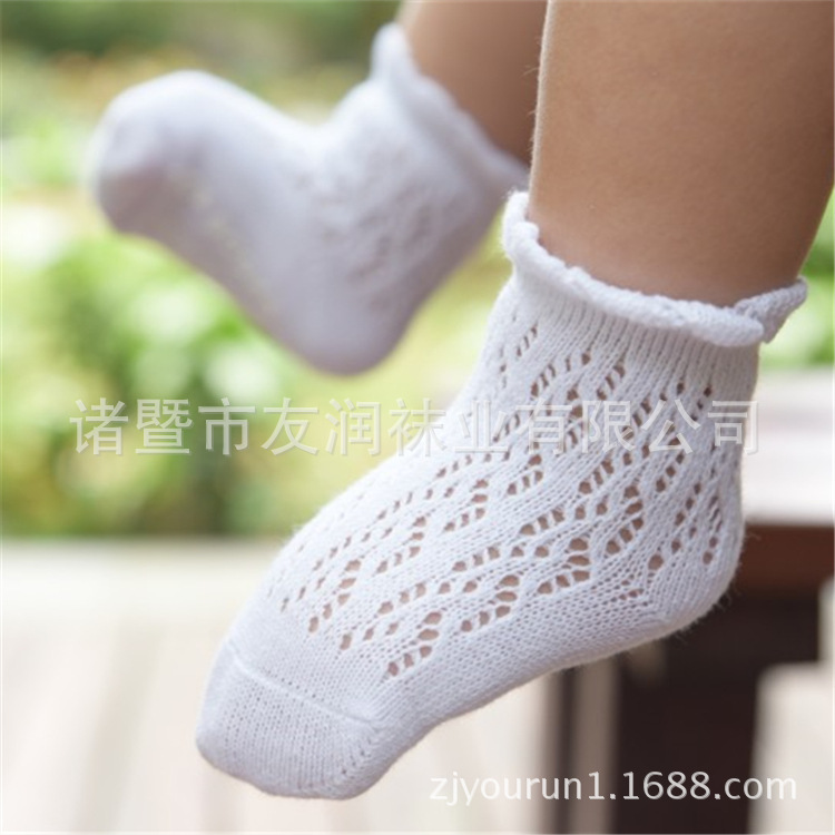Corea del Sur sin hueso costura bebé movimiento anillo calcetines primavera y verano fino algodón peinado encaje malla grande hueco antideslizante calcetines de los niños