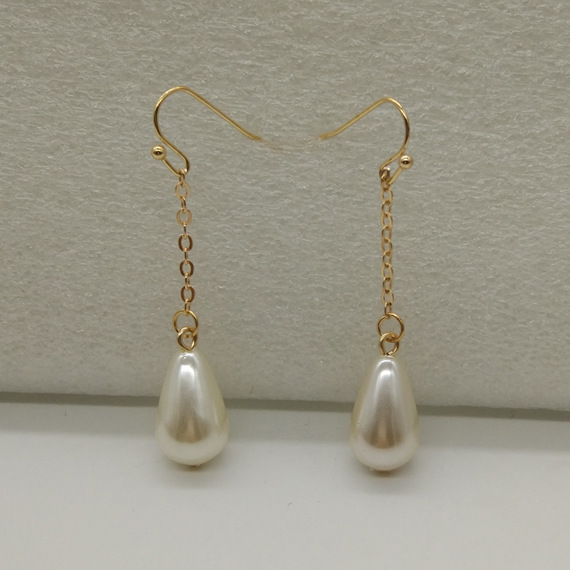 歐美流行簡約街拍耳環 長款水滴珍珠鏈條耳鈎耳墜外貿耳飾批發