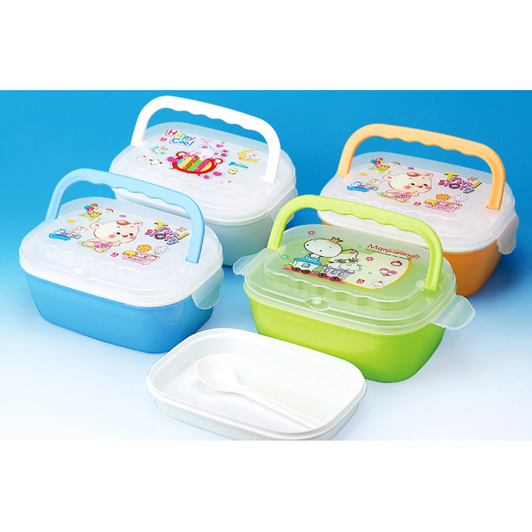 Fiambrera de plástico para niños, compartimentos, portátil, apta microondas