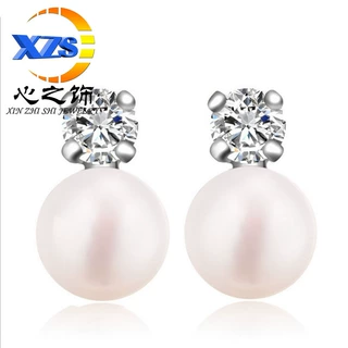 百搭镶钻甜美珍珠耳钉韩版时尚气质女款耳饰品批发耳钉