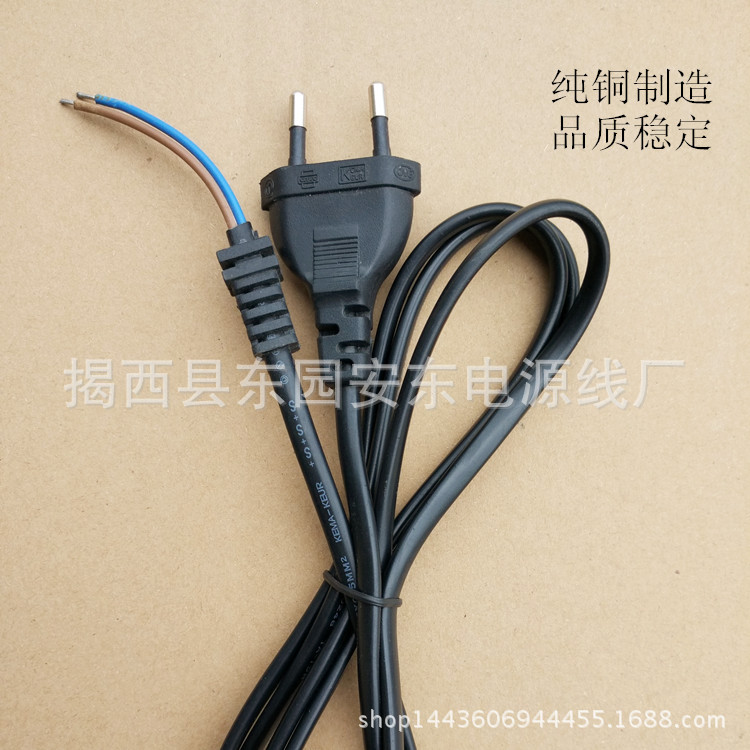 欧标电源线 圆柱插头电源线 欧规二插电源线 VDE 烫锡尾带卡