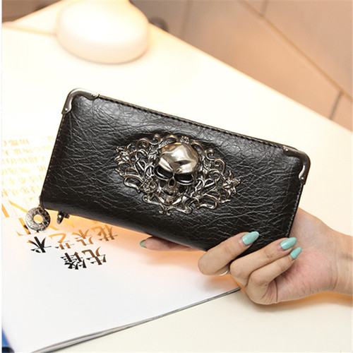  New Skull Fashion Personality Long Women’s Wallet Punk Men’s Clutch Mobile Phone Bag