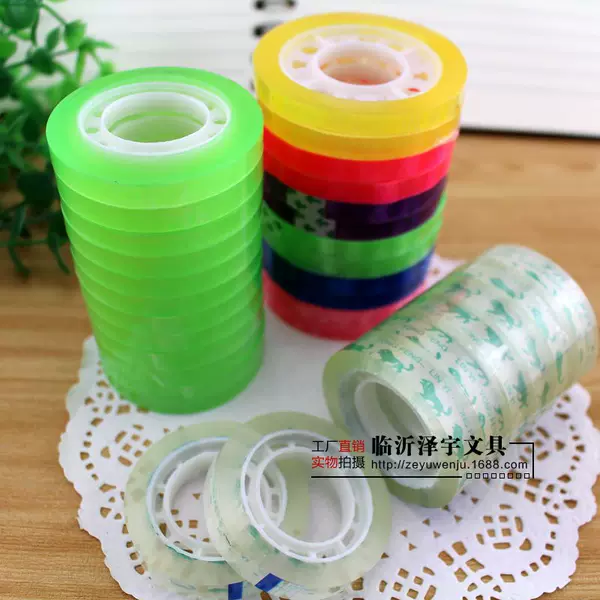 Wholesale 26 M color small tape student office transparent tape 0.75mm green transparent tape 1cm wide