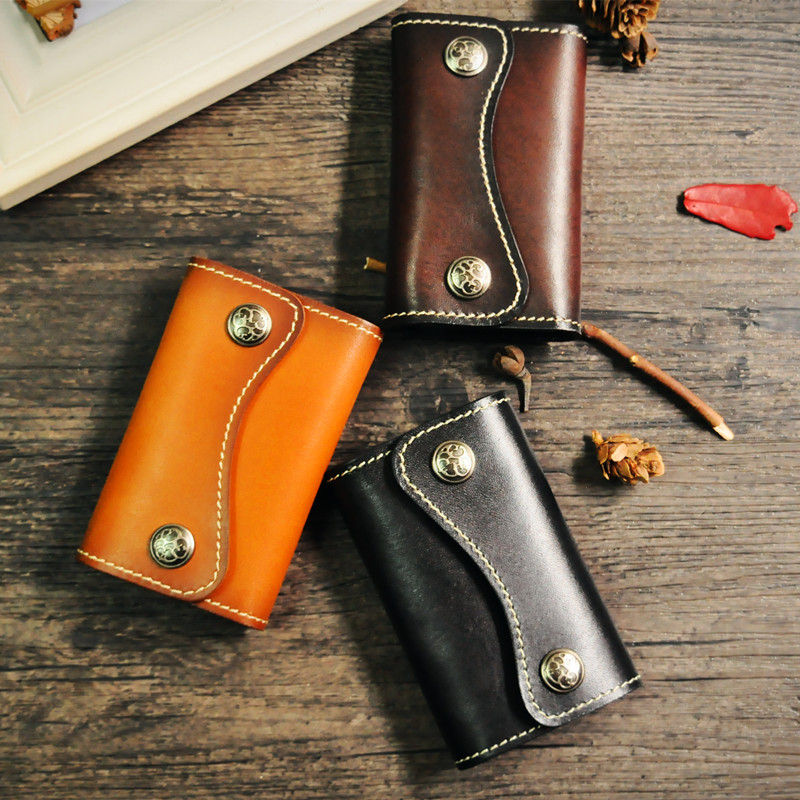 Keychain pouch in vegetable-tanned leather, retro men and women style, Japanese style, pure leather, multiple colors, drop shipping one piece