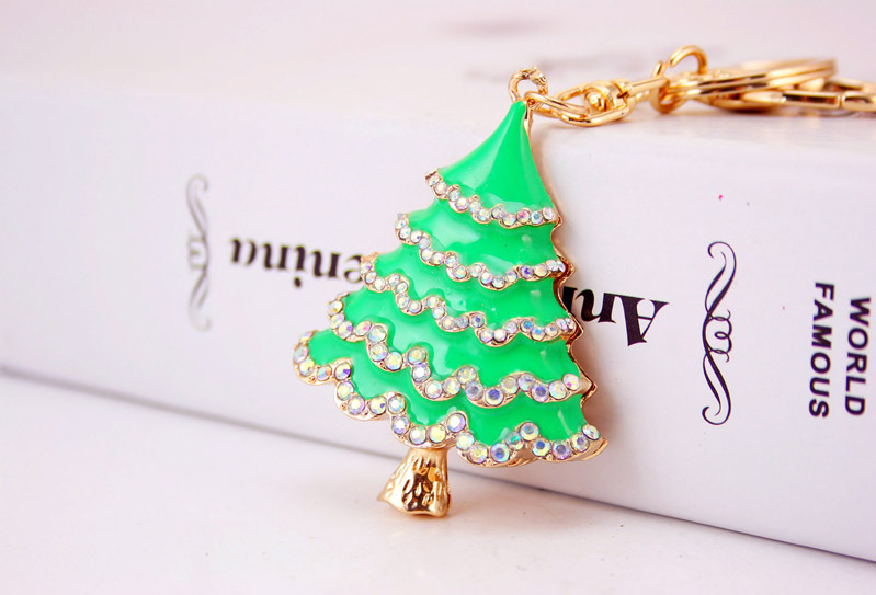 38g Weight Alloy, Metal Material Flower Pattern Unisex Gender Red, Green, Black Color Korean Oil Crafts Diamond-studded Christmas Tree Car Metal Pendant Bag Key Chain 2