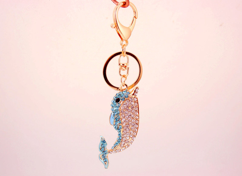 34g Weight Alloy, Metal Material Animal Pattern Unisex Gender Pink, Red, Blue, Black Color  Creative Cute Rhinestone Dolphin Keychain 15
