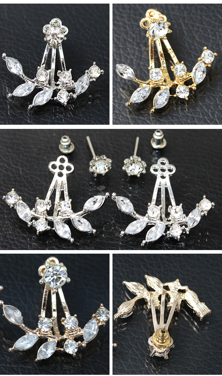 Vente Chaude En Europe Et En Amérique Boucles D'oreilles Diamant En Cristal En Forme De Feuille Boucle D'oreille Branche Suspension Arrière Zircon Boucles D'oreilles Feuilles Oreille Goujons Femmes display picture 4