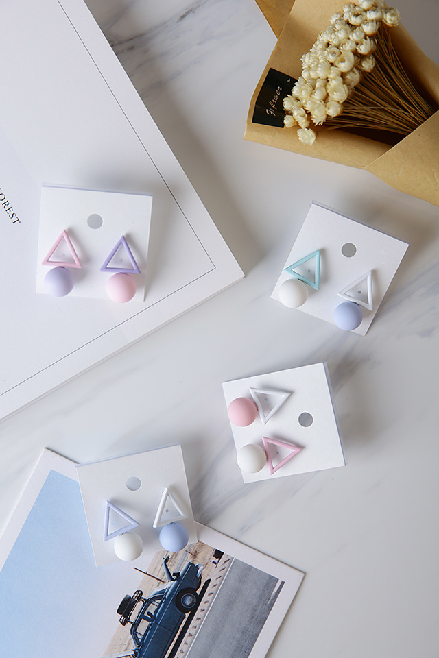 Hollow Triangle Round Asymmetric Ice Cream Color Temperament Simple Earrings Female display picture 9