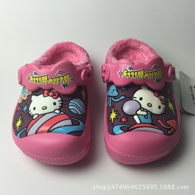 Foreign trade of the original single KT Cat hello kitty girl Crocs children Cotton slippers thickening Plush Winter shoes