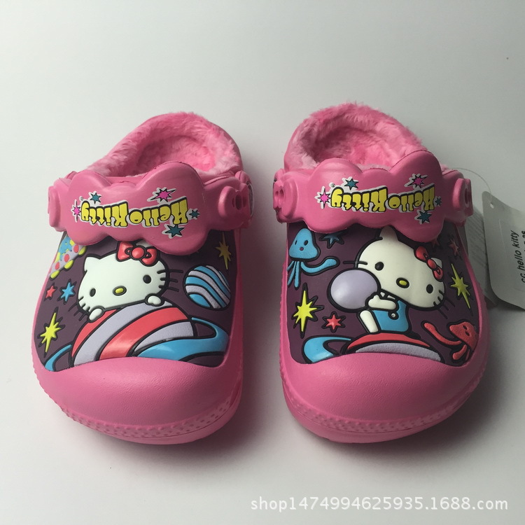 Foreign trade of the original single KT Cat hello kitty girl Crocs children Cotton slippers thickening Plush Winter shoes