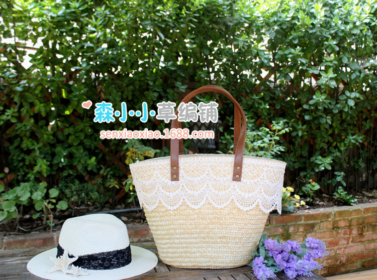 New Fashion Wheat Straw Woven Lace Bag Wholesale Nihaojewelry display picture 1