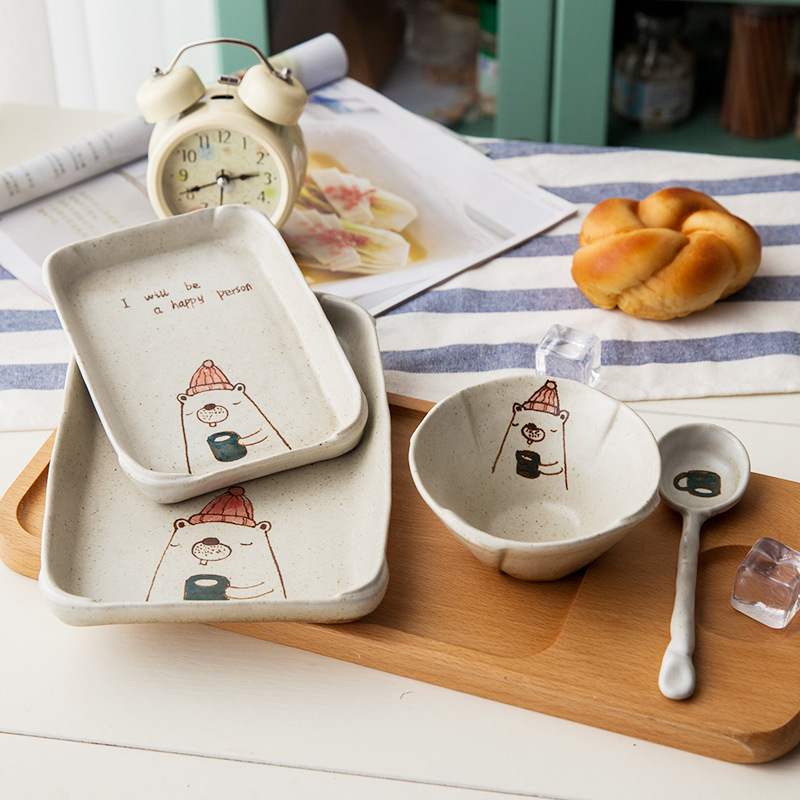 Ceramic bowl cute creative handmade dessert plate spoon tableware set catering supplies home Gifts Wholesale