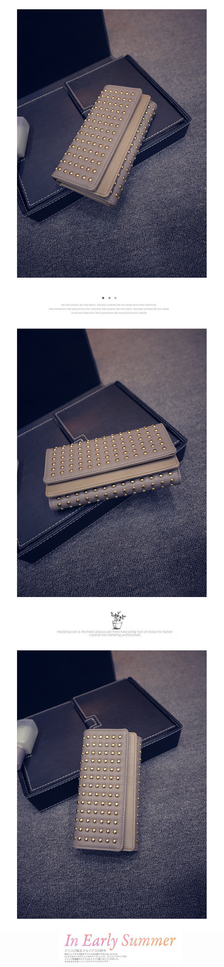 191g Weight Synthetic Leather Lining Material Flip Cover Closure Type Business Occasion Pu Leather Material Solid Color Pattern Women'S Gender Fashion Style Square Shape Grey, Black Color New Punk Style Fashion  Long Double Cover Wallet 5