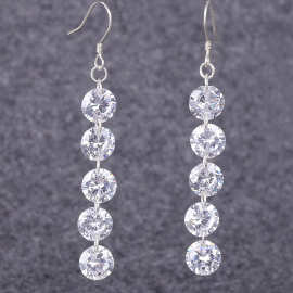 S925纯银锆石微镶耳钉女耳环气质长款韩国个性时尚耳坠