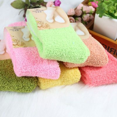 秋冬款毛巾襪糖果毛巾襪 女士加厚半邊絨毛絨地板保暖毛巾襪批發
